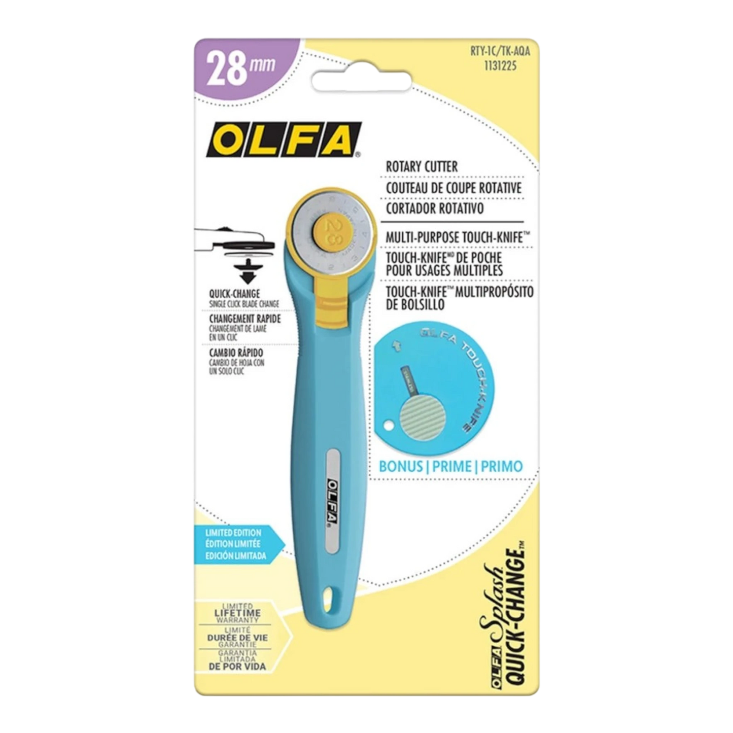 OLFA 28 mm Aqua Quick Change Rotary Cutter & Bonus Touch Knife , quilting and fabric cutting