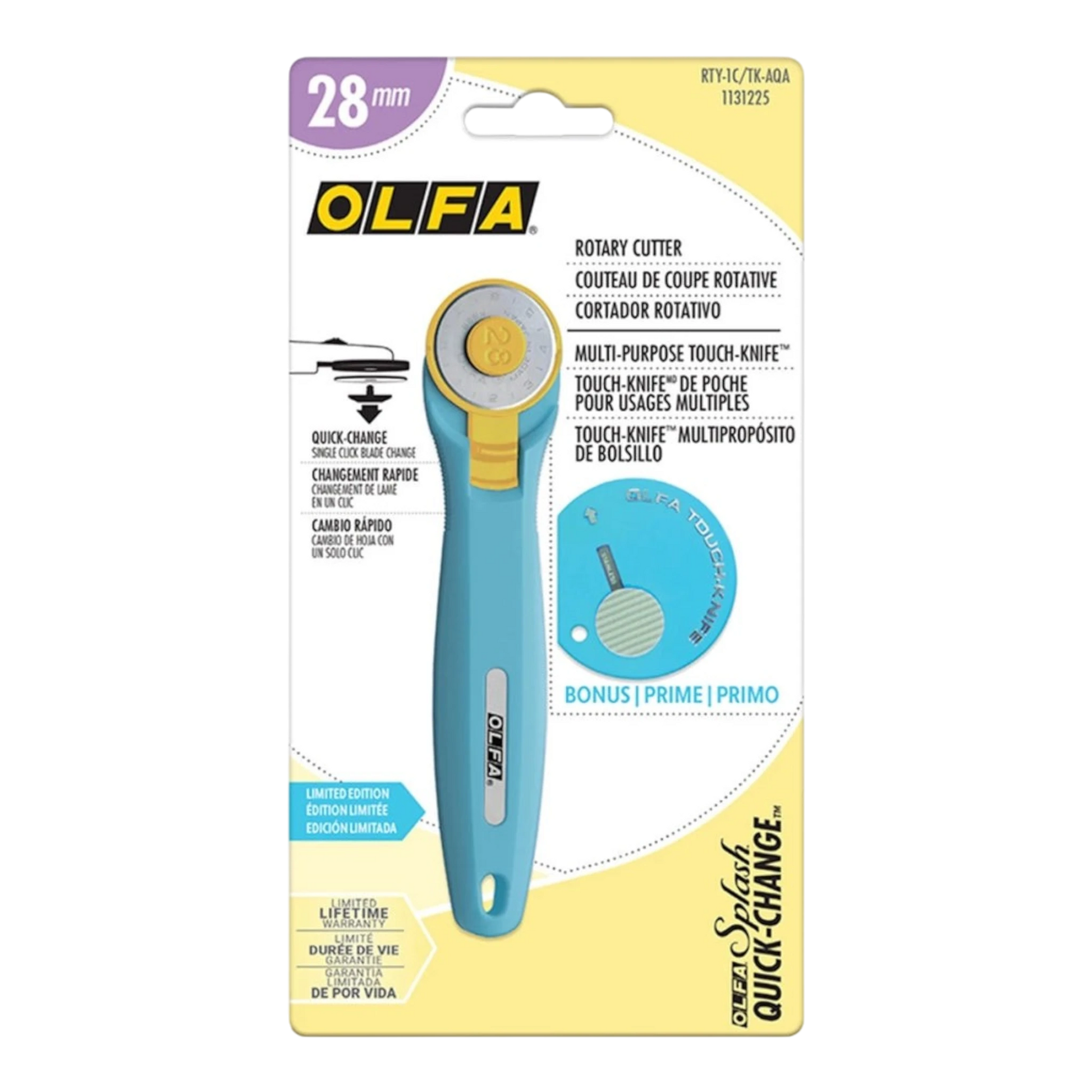 OLFA 28 mm Aqua Quick Change Rotary Cutter & Bonus Touch Knife , quilting and fabric cutting