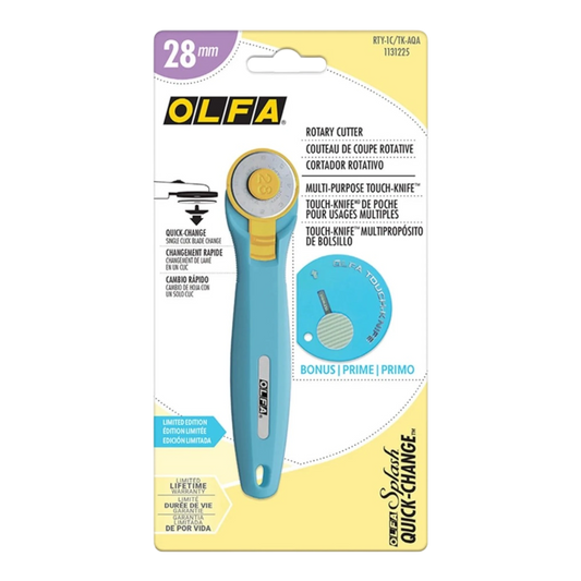OLFA 28 mm Aqua Quick Change Rotary Cutter & Bonus Touch Knife , quilting and fabric cutting