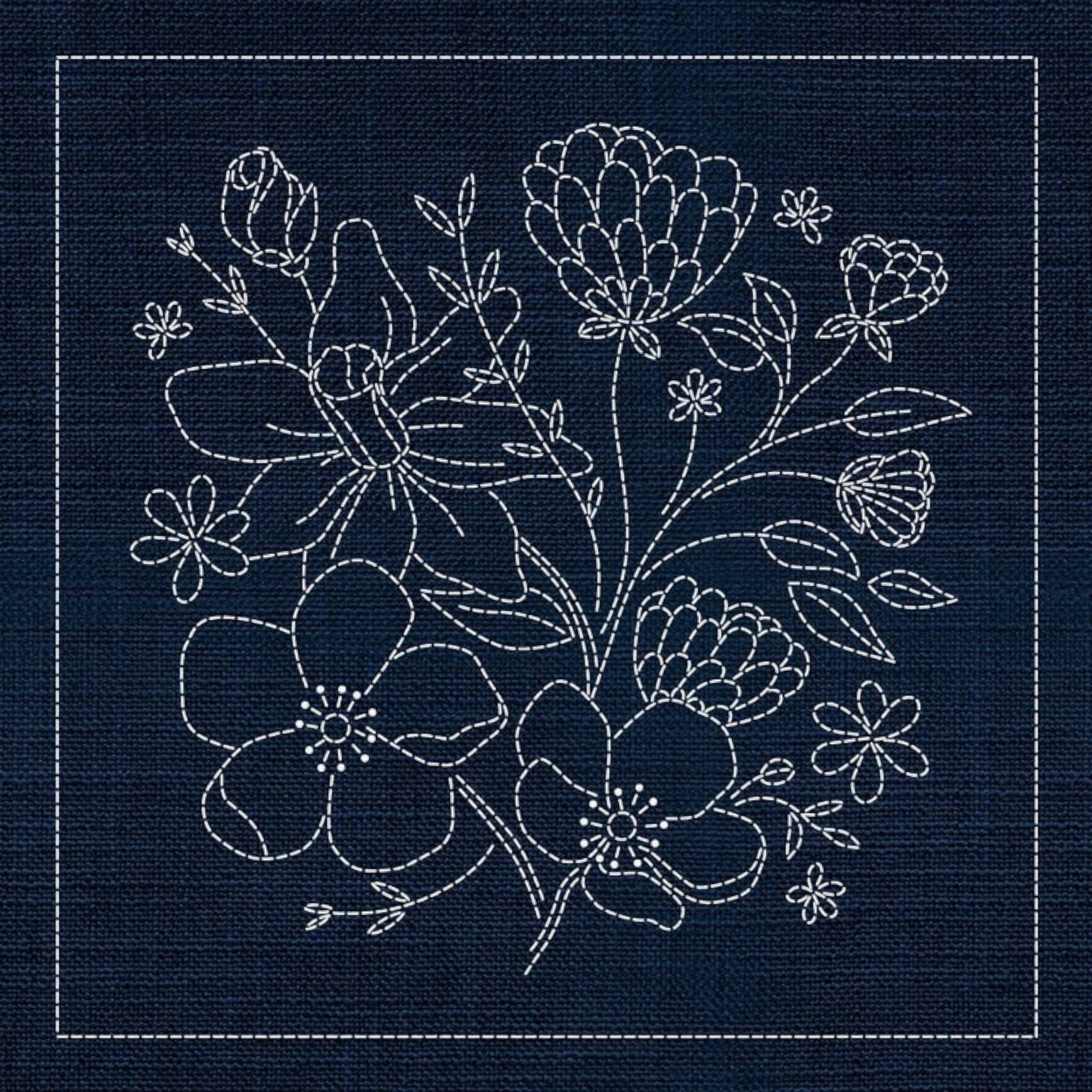 Sashiko Australian Blossom INDIGO , piecing and stitching