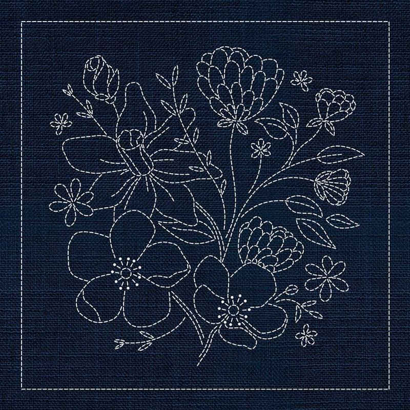 Sashiko Australian Daffodil INDIGO , piecing and stitching