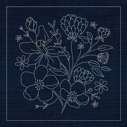 Sashiko Australian Daffodil INDIGO , piecing and stitching