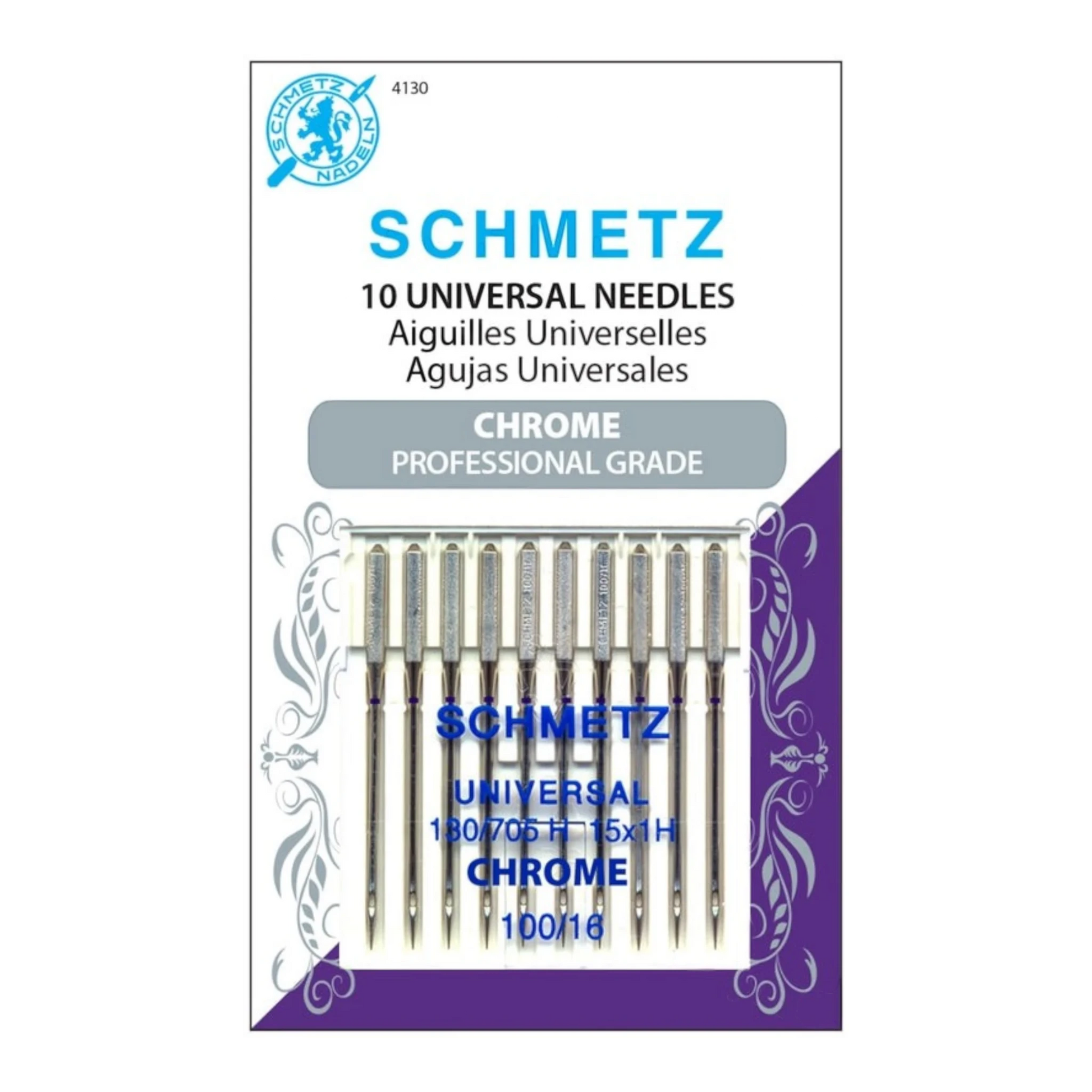 Chrome Universal Schmetz Needle 10 ct, Size 100/16 , quilting and needlework
