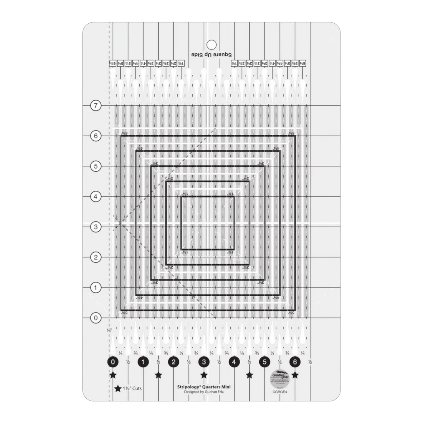 Stripology Quarters Mini Quilt Ruler CGRGE4 for precise cutting, marking and patchwork