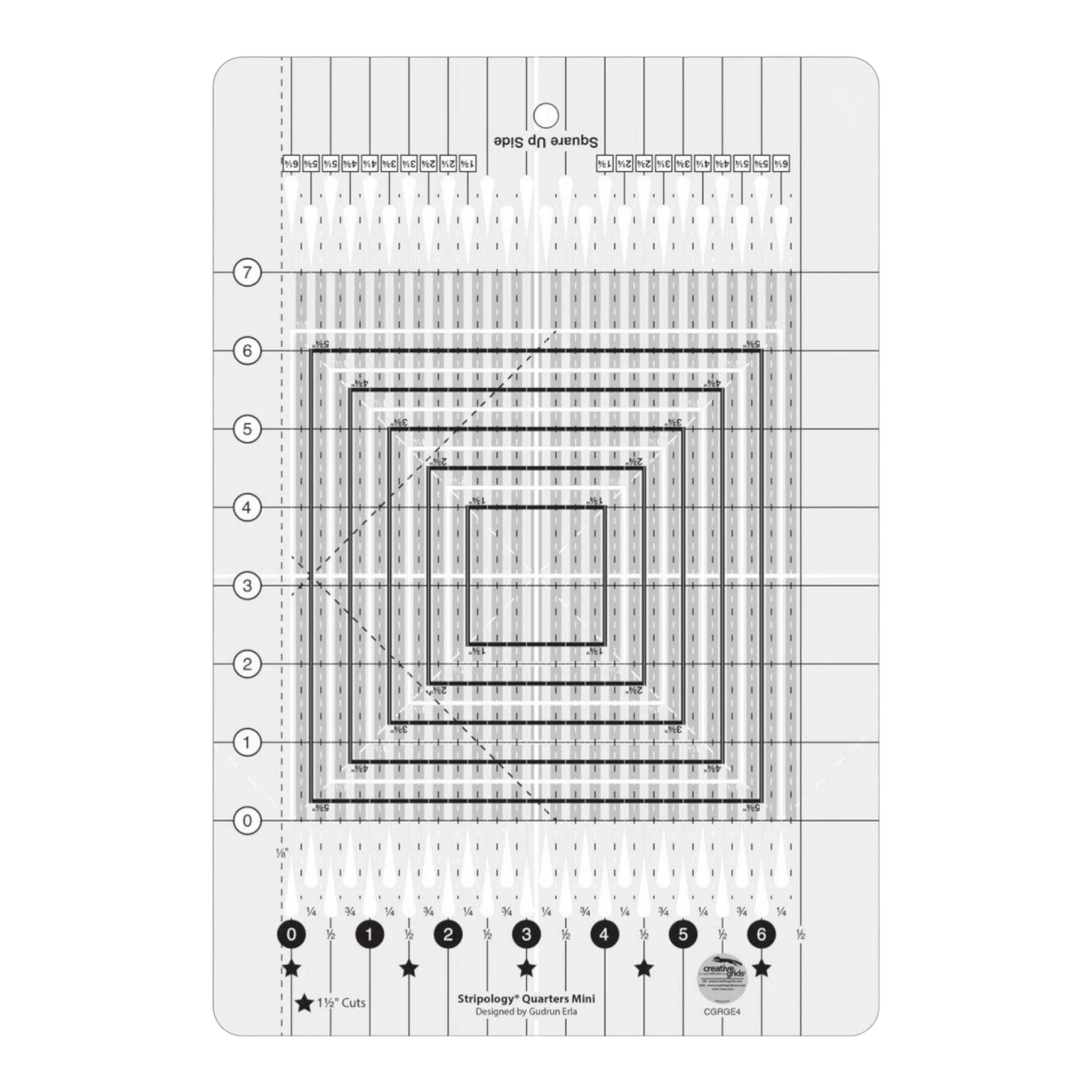 Stripology Quarters Mini Quilt Ruler CGRGE4 for precise cutting, marking and patchwork