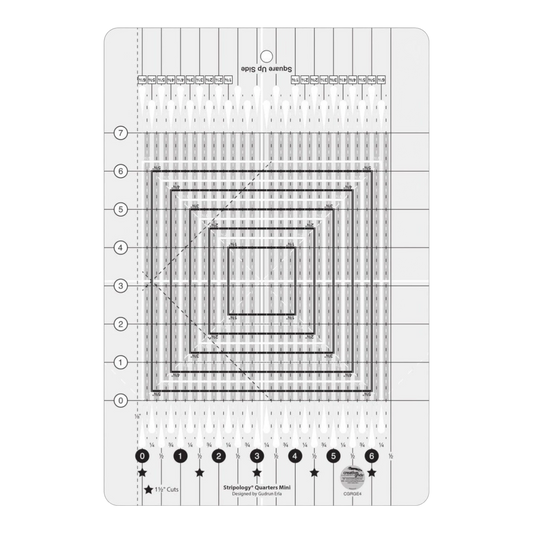 Stripology Quarters Mini Quilt Ruler CGRGE4 for precise cutting, marking and patchwork