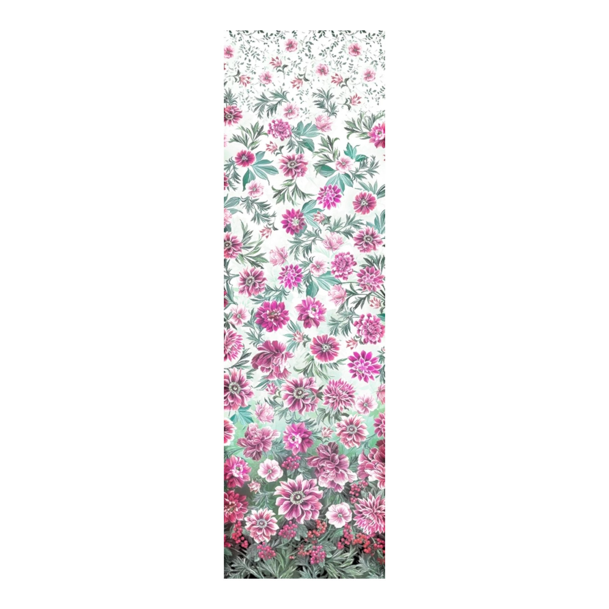 Everything Fabric Winterberry Floral Sage fabric with deep pink flowers and green leaves on a sage background.