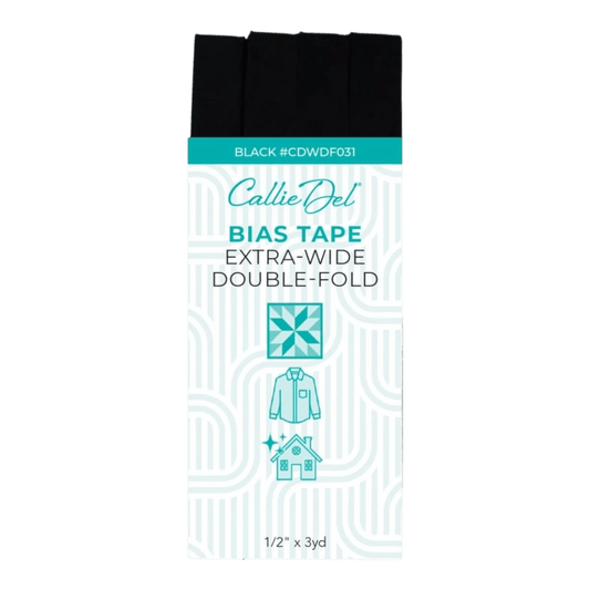 Extra Wide Double Fold Bias Tape Black 13 mm x 3yd - Everything Fabric