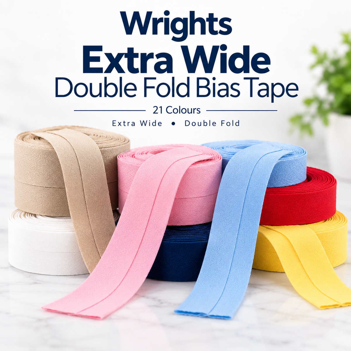 Extra Wide Double Fold Bias Tape | 21 Colours