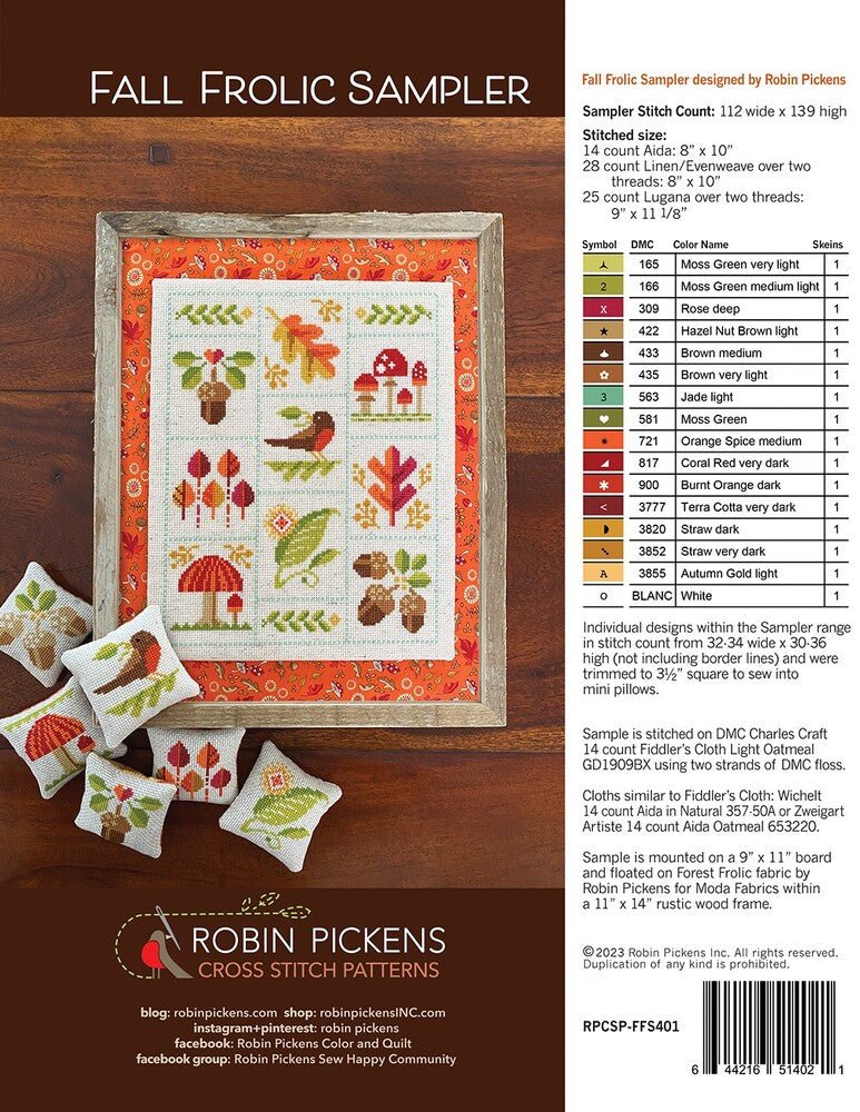 Fall Frolic Sampler Cross Stitch Pattern - Everything Fabric