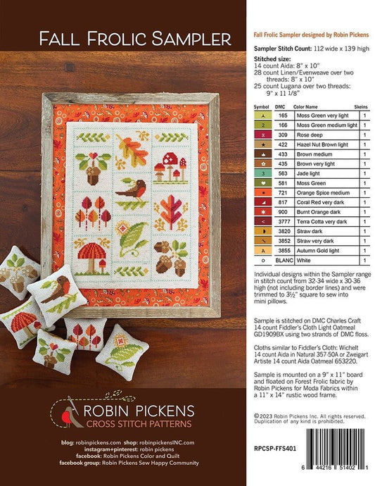 Fall Frolic Sampler Cross Stitch Pattern - Everything Fabric