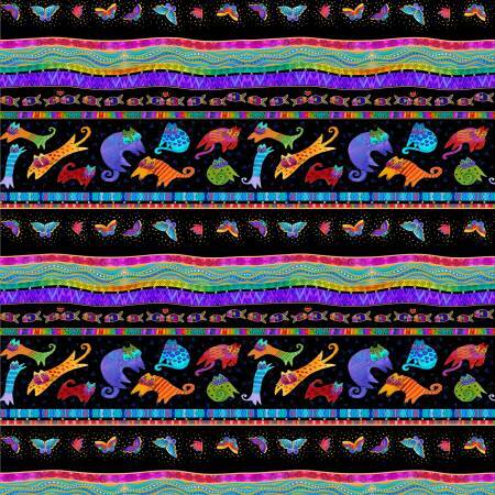 Fantasticats - Black Metallic Digital Pictorial Stripe - Everything Fabric