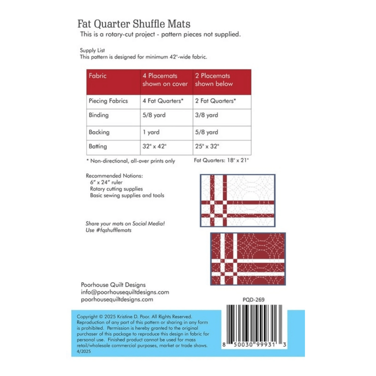 Fat Quarter Shuffle Mats Pattern - Everything Fabric