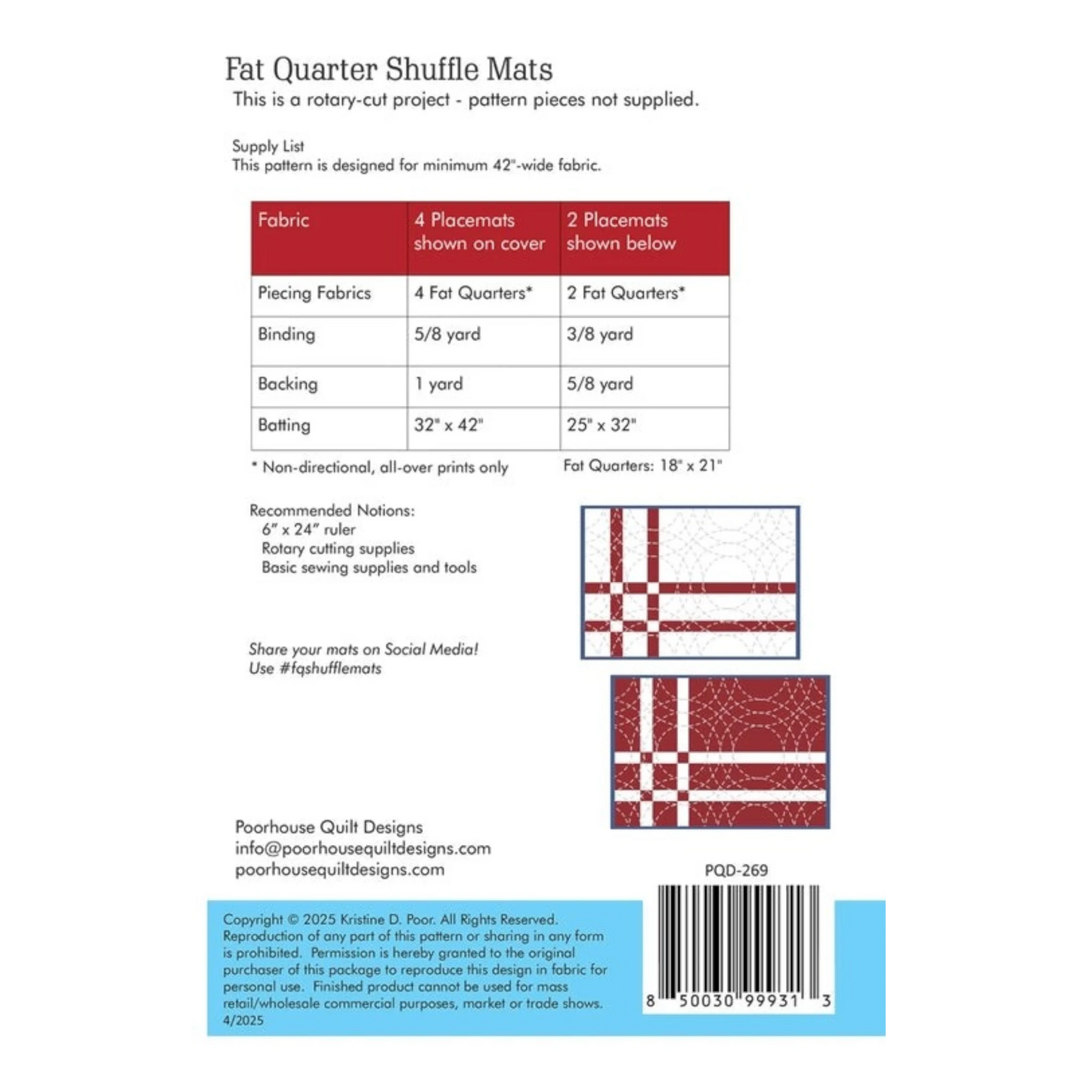 Fat Quarter Shuffle Mats Pattern for patchwork, quilting and sewing
