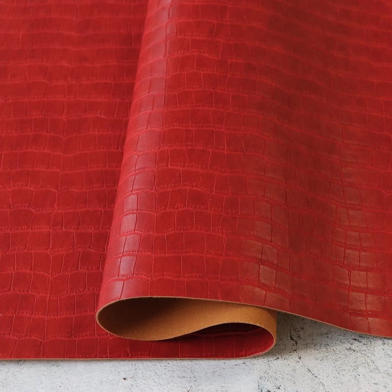 Faux Leather - Crimson Red Faux Crocodile - Everything Fabric