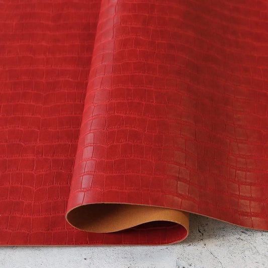 Faux Leather - Crimson Red Faux Crocodile - Everything Fabric