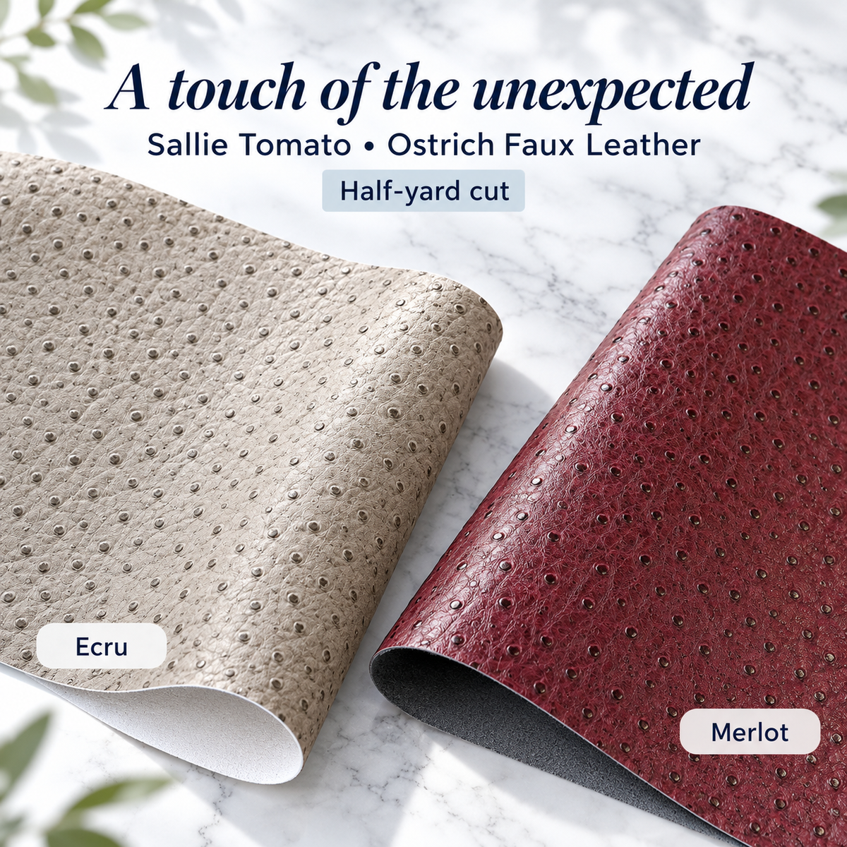 Sallie Tomato Ostrich faux leather, half-yard cut — Ecru, Merlot