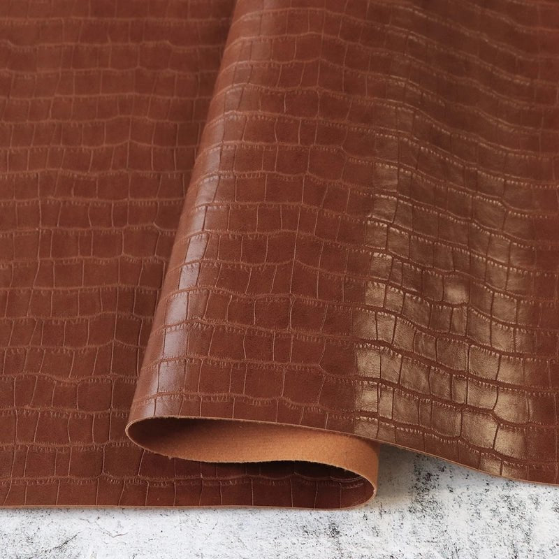 Faux Leather - Saddle Brown Faux Crocodile - Everything Fabric