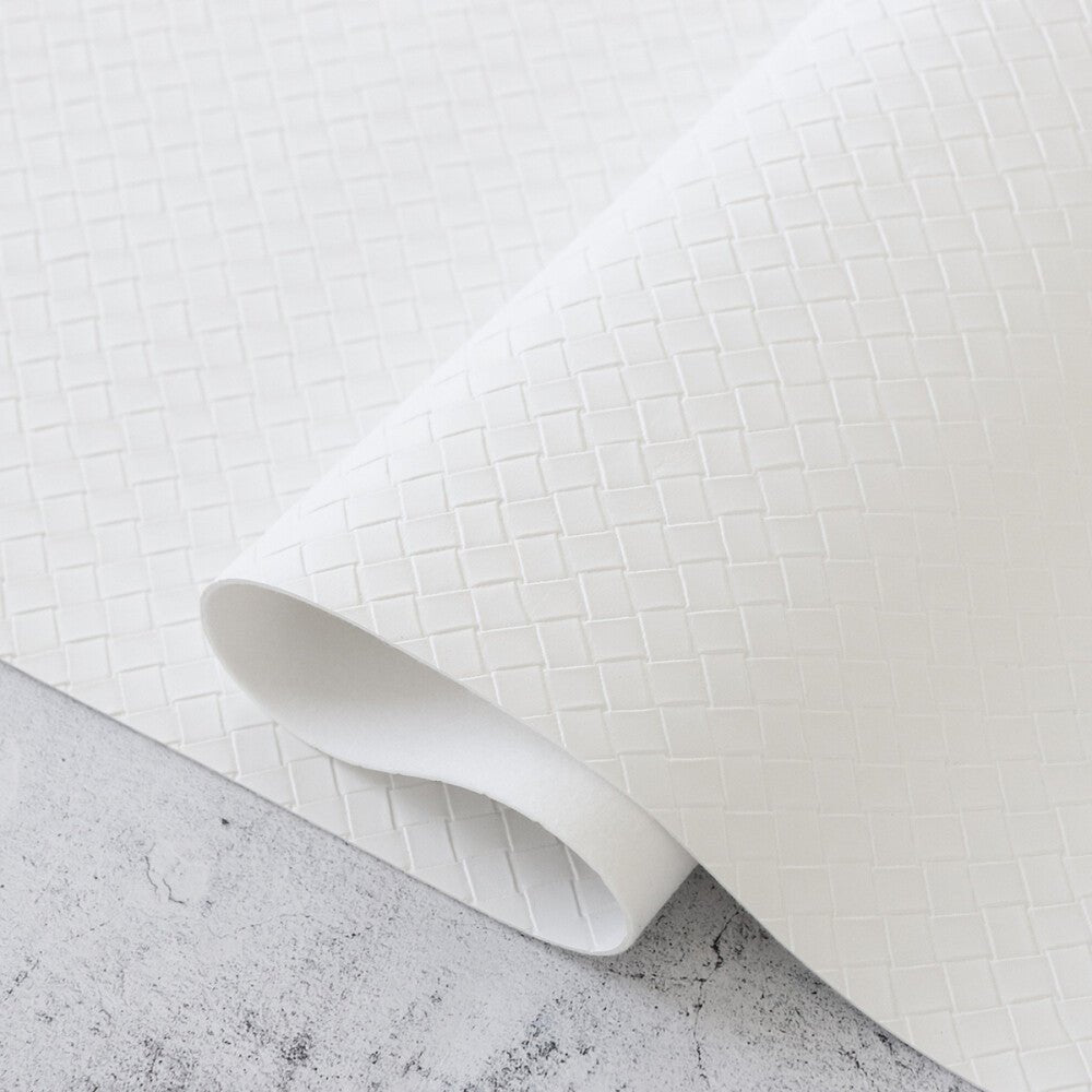 Faux Leather - Simply White Basket Weave - Everything Fabric