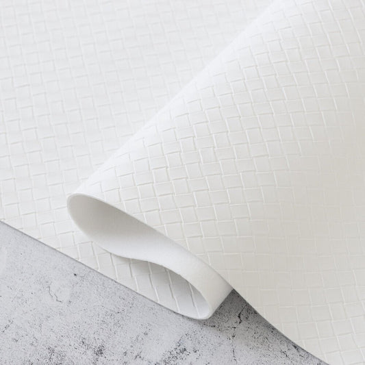 Faux Leather - Simply White Basket Weave - Everything Fabric