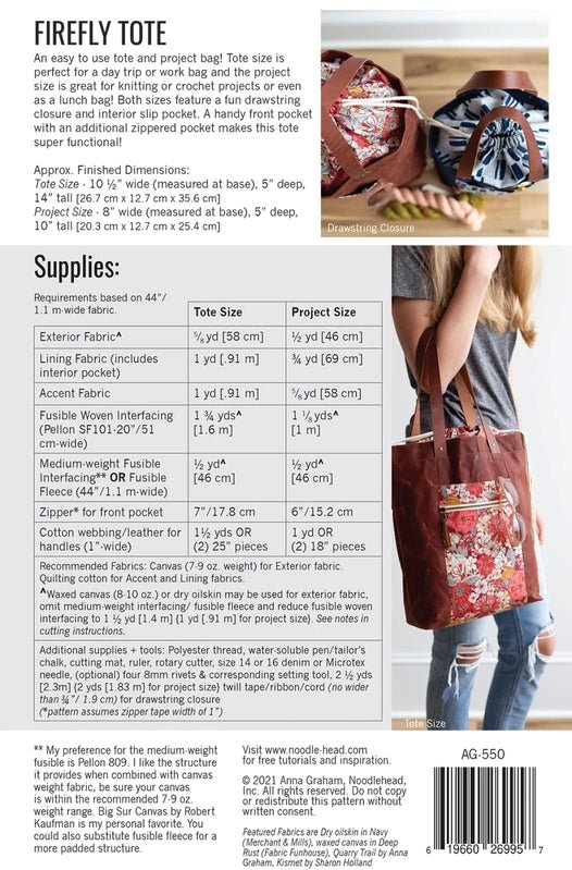 Firefly Tote Pattern - Everything Fabric