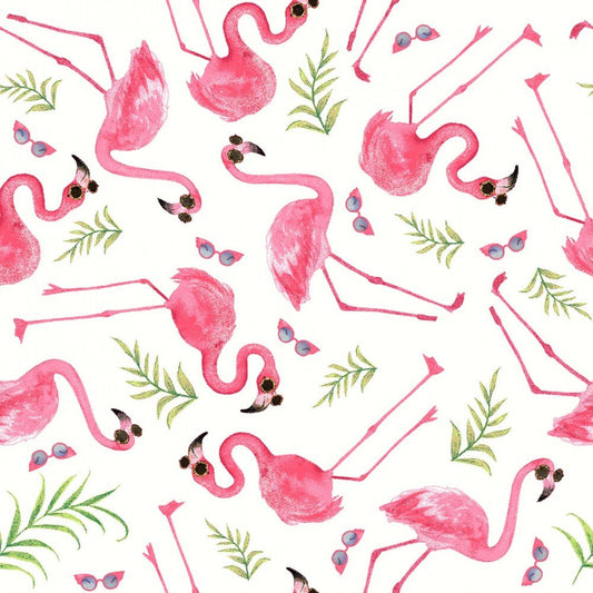 Flamingos - White/Pink - Everything Fabric