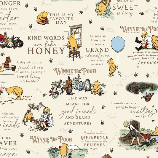 Flannel Winnie the Pooh Quotes - Everything Fabric