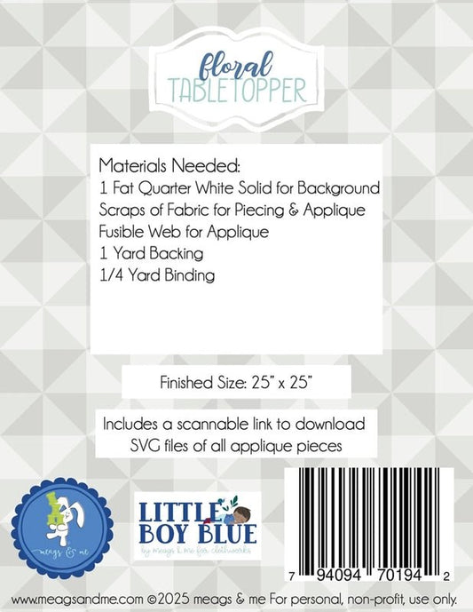 Floral Tabletopper Pattern - Everything Fabric
