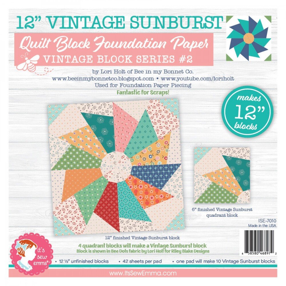 Foundation Paper - Vintage Sunbursts Quilt Block - 8in - Everything Fabric