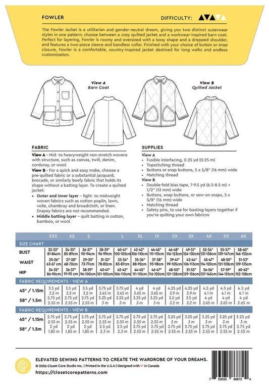 FOWLER Barn Coat & Quilted Jacket Pattern - Everything Fabric