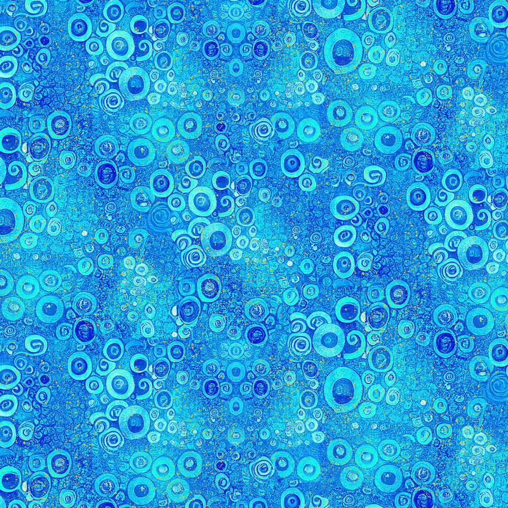 Gilded Plume - Blue Floral Scroll Metallic Blender - Everything Fabric