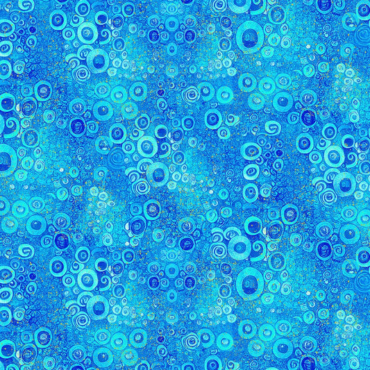 Gilded Plume - Blue Floral Scroll Metallic Blender - Everything Fabric