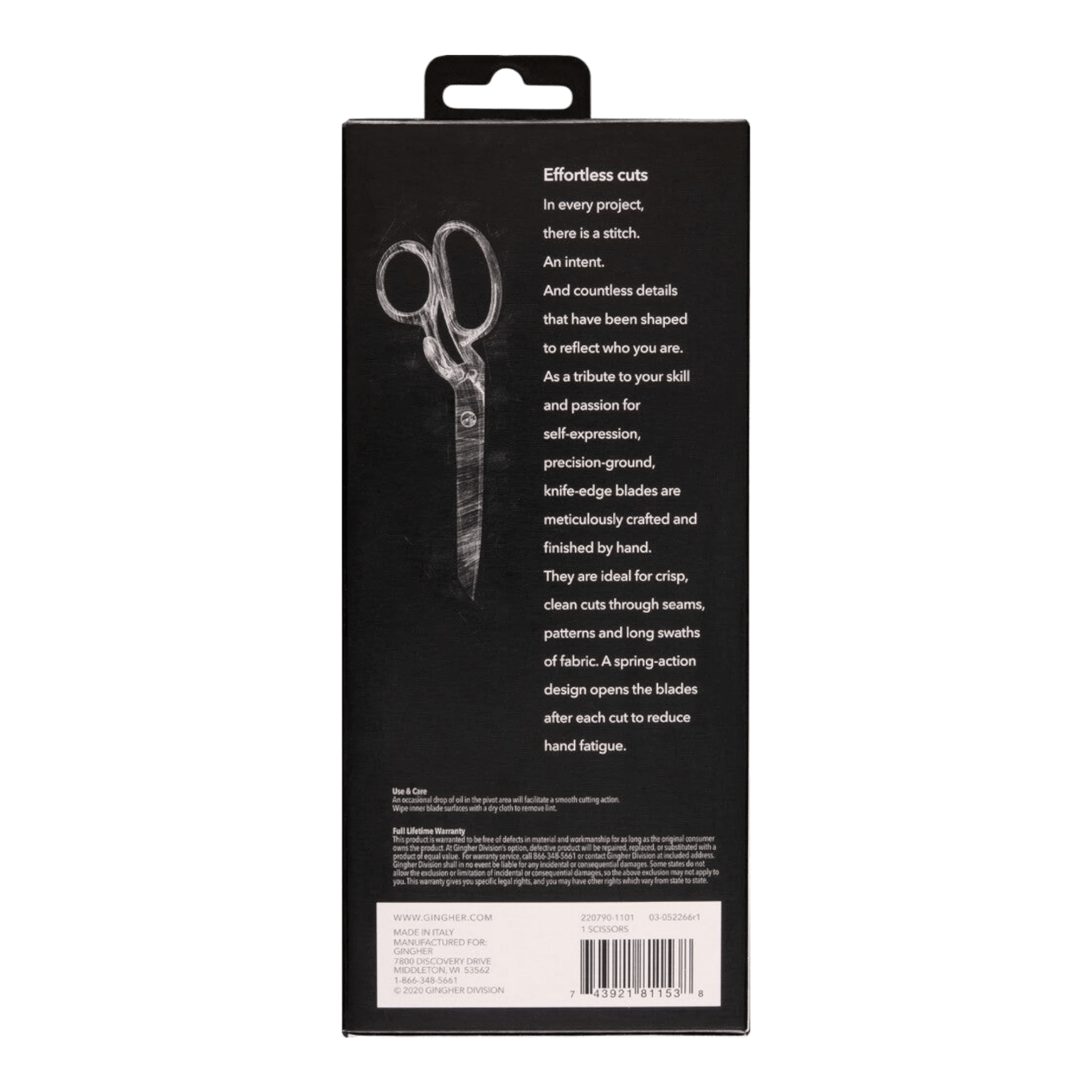 Gingher 203 mm Knife Edge Spring Action Dressmaker Shears - Everything Fabric
