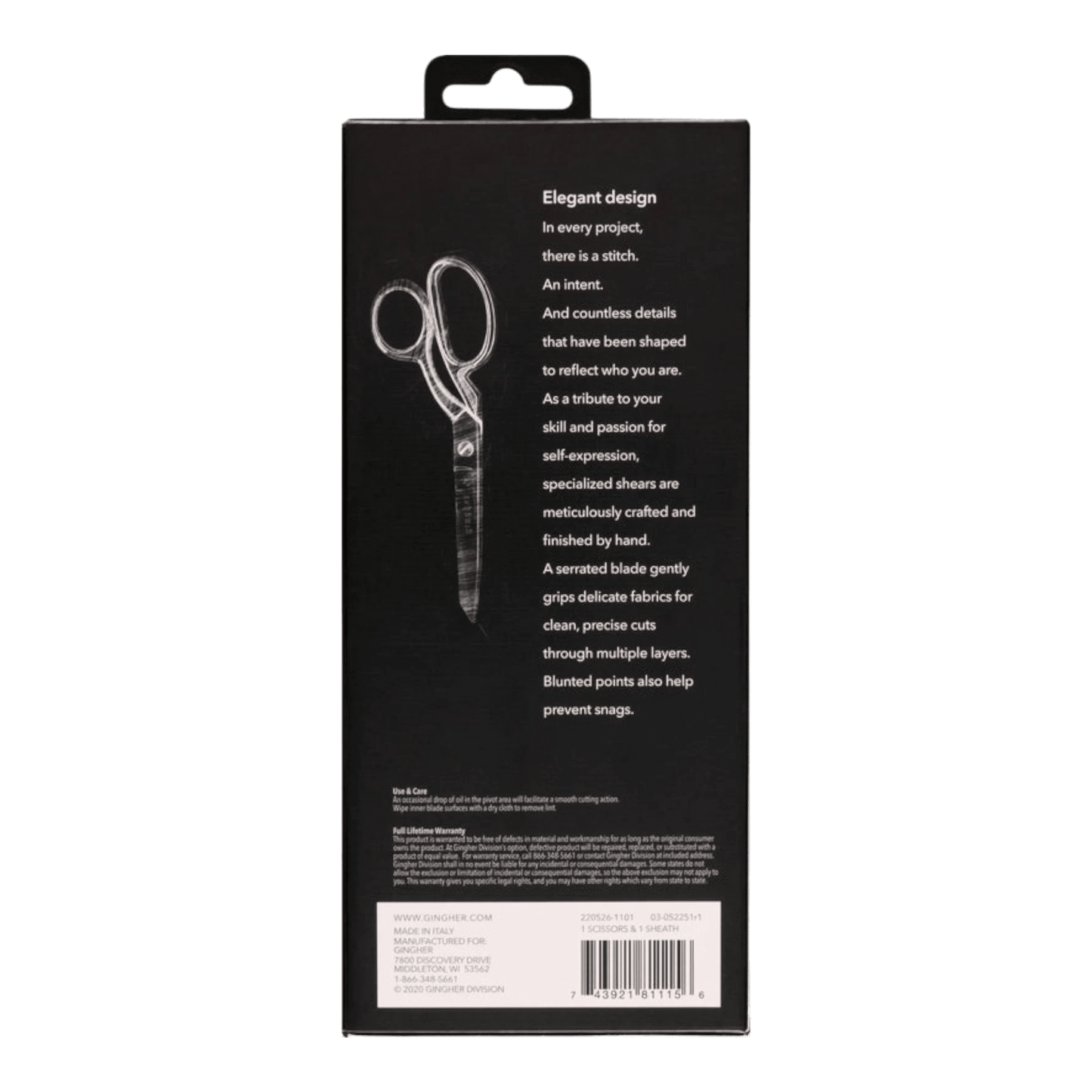 Gingher 203 mm Serrated/Knife Edge Dressmakers Shears Blunt Tip - Everything Fabric