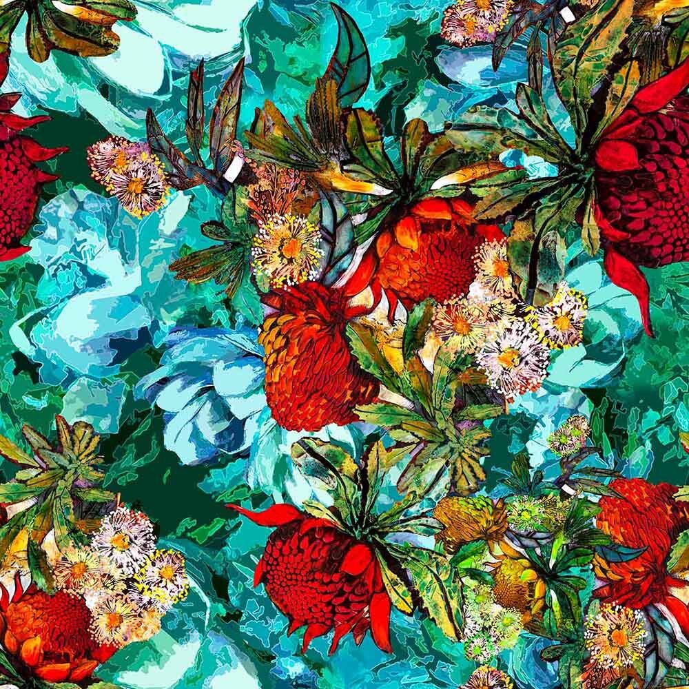 Glorious Gum Blossoms - Waratahs Blue - Everything Fabric