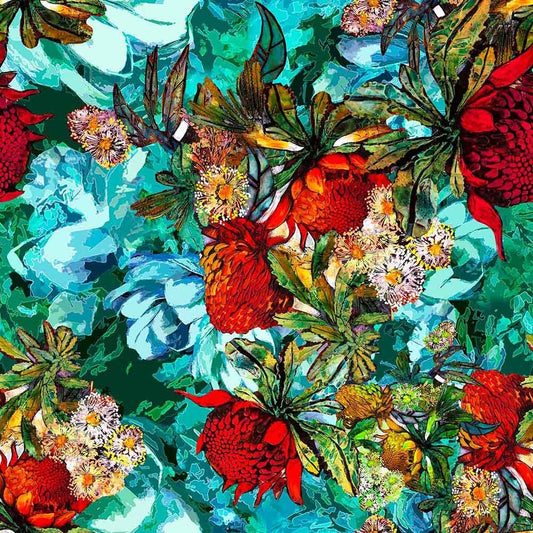 Glorious Gum Blossoms - Waratahs Blue - Everything Fabric