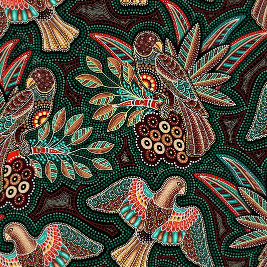 Gondwana - Birds Green - Everything Fabric