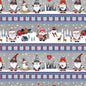 Grey Nordic Gnomes Border Stripes Christmas - Everything Fabric
