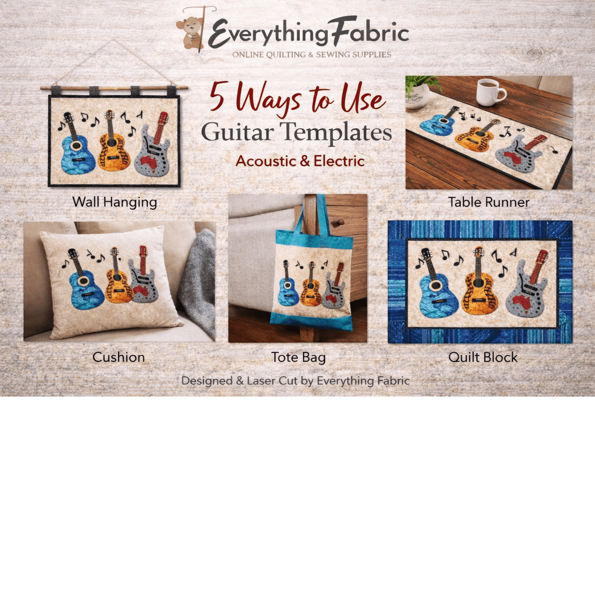 Guitar Appliqué Acrylic Template Set - 12 in - Everything Fabric