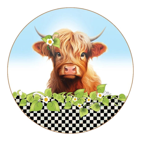 Highland Cow 127 mm Round Fabric Panel by Jody Houghton - Everything Fabric