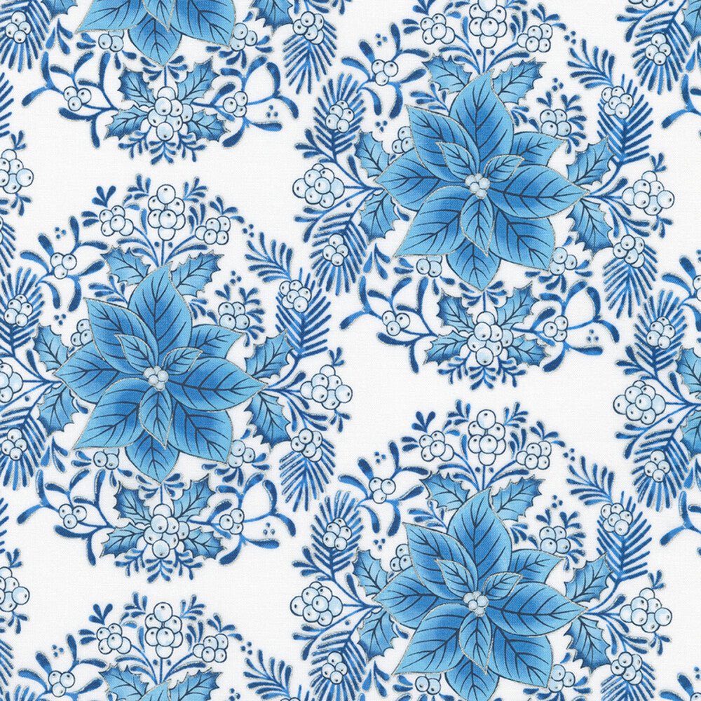 Holiday Flourish Festive Finery - Damask Delft w/Metallic - Everything Fabric