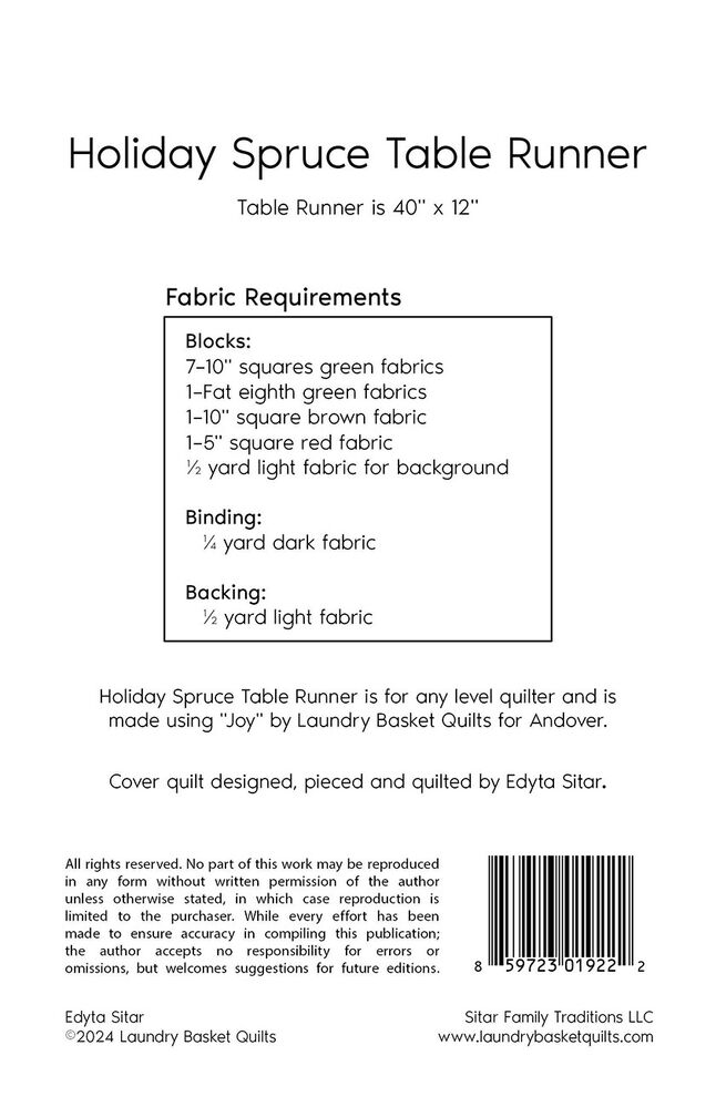 Holiday Spruce Table Runner Pattern - Everything Fabric