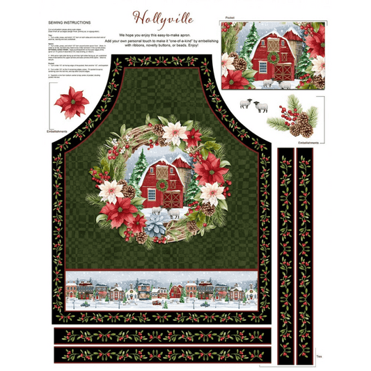 Hollyville Green Apron Panel - 36 in wide - Everything Fabric