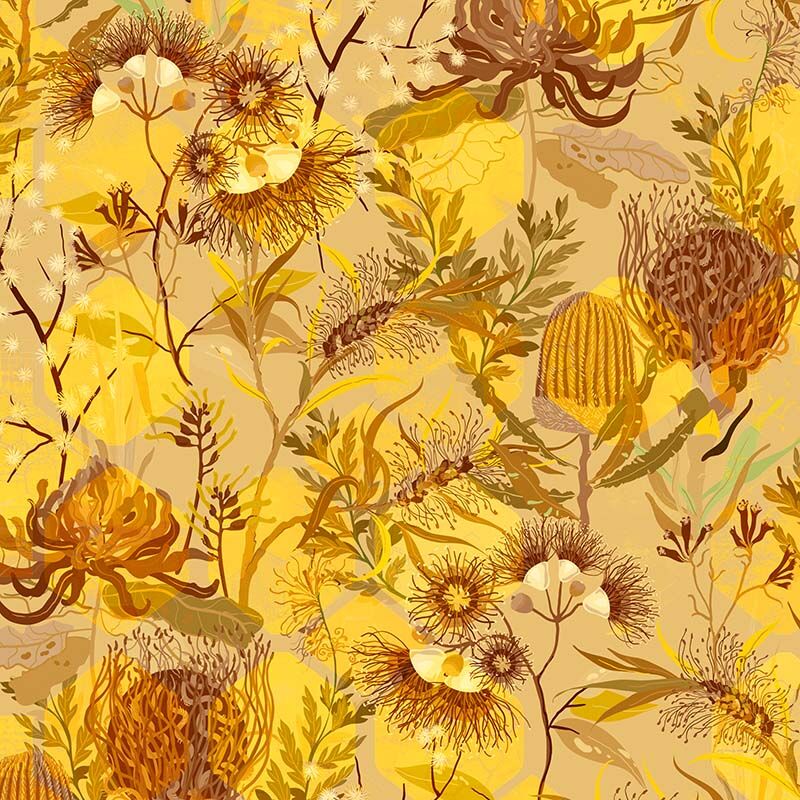 Honeycomb Harmony - Australian Wildflower Brown - Everything Fabric