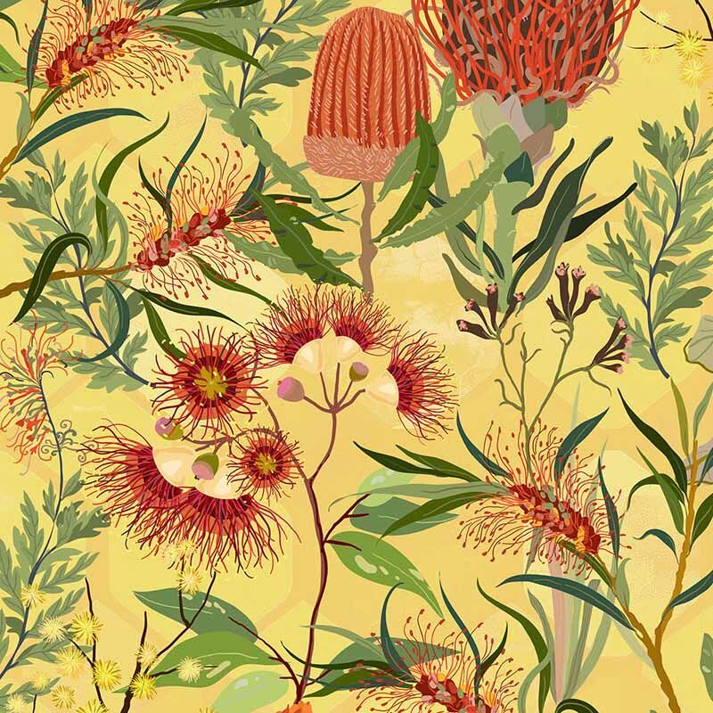 Honeycomb Harmony - Australian Wildflower YELLOW - Everything Fabric