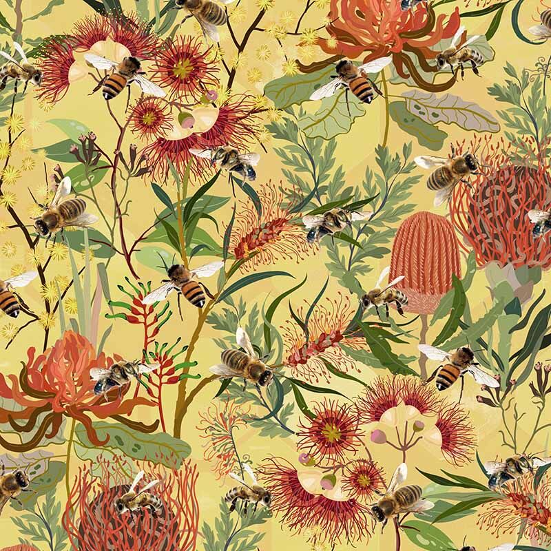 Honeycomb Harmony - Native Bees & Flowers - Everything Fabric