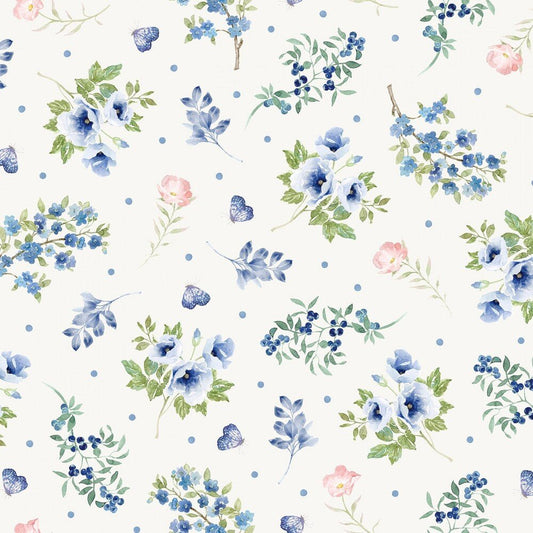Indigo Petals - Floral Toss - Everything Fabric