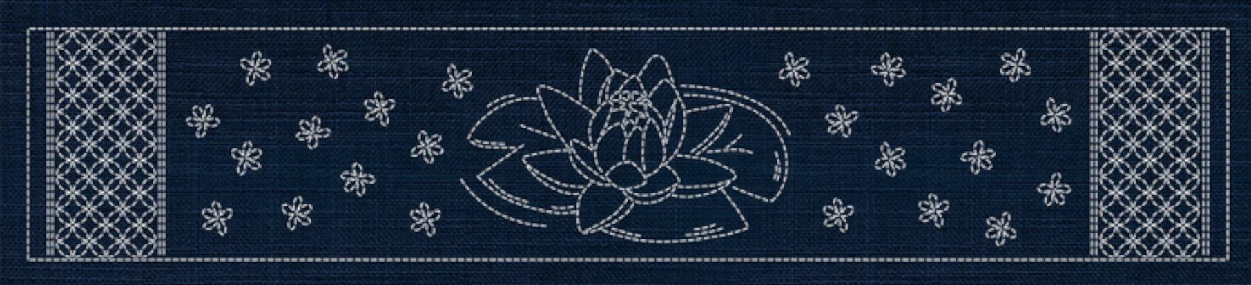 Sashiko Australia Lotus Flower and Seven Treasures Runner - Indigo , piecing and stitching