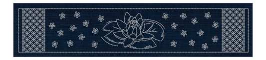Sashiko Australia Lotus Flower and Seven Treasures Runner - Indigo , piecing and stitching