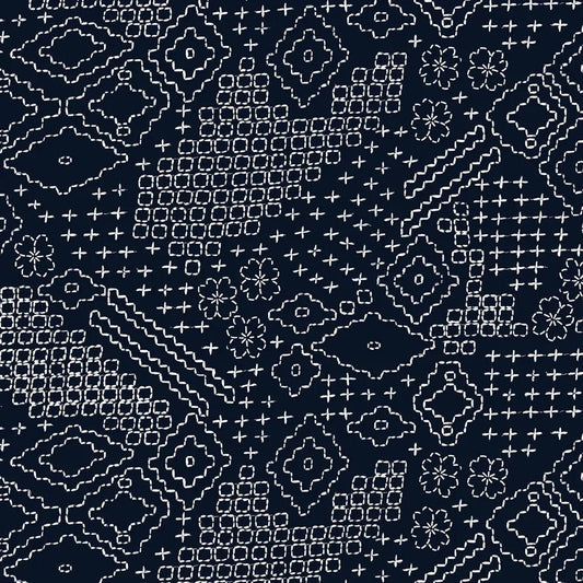 Indigo Sashiko Sampler 108in Wide Back - Everything Fabric